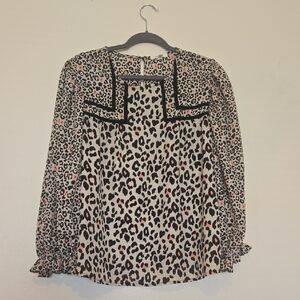 Maurices Cream Leopard Blouse with Pink and Black Trim